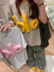Aiertu - Three-dimensional doll round neck American short-sleeved t-shirt women's summer loose design sense niche couple top men Aiertu