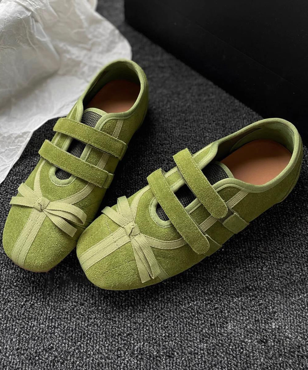 Aiertu Casual Versatile Splicing Soft Flat Shoes Green Suede Aiertu
