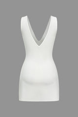 Aiertu Solid V-neck Fake Pocket Mini Dress Aiertu