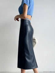 Aiertu - Solid Pu Leather Women Skirts High Waist Hip Package Female Half Skirt A Line Autumn Winter New Fashion Lady Maxi Rube Aiertu