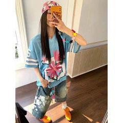Aiertu - Y2k Baggy Vintage Blue Jorts Women High Waist American Streetwear Wide Leg Knee Length Jeans Casual Loose Summer Denim Shorts Aiertu