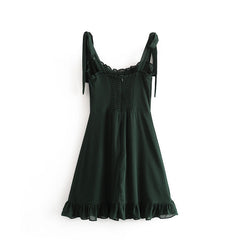 Aiertu - Tie Strap Ruffle Mini Dress Aiertu