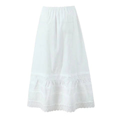 Aiertu - Summer Women Sexy Low Waist Lace Spliced A-line Midi Cotton White Skirt Holiday New 2025 Aiertu