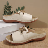 Aiertu - Spring 2025 New Plus Size Solid Color Round Head Metal Chain Casual Outer Wear One Word Sandals for Women Aiertu