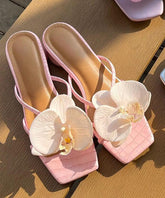 Aiertu Pink Floral Splicing Chunky Slide Sandals Peep Toe Aiertu