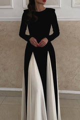 Aiertu - Elegant Solid Color Contrast O Neck Long Dresses Aiertu