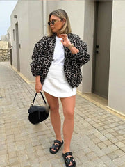 Aiertu - Chic Leopard Printed Pattern Lamb Wool Coat 2026 Autumn Winter Fashion Warm Outerwear Female New O Neck Zipper Loose Jackets Aiertu