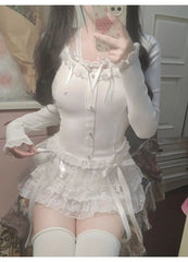 Aiertu Y2k Lace Sweet Girl Korea Summer Skirts Women Clothes White MIni Skirt High waist Loose Grunge Kawaii Cute A-line Fluffy Skirt Aiertu