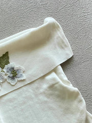 Aiertu - Y2k Aesthetic Women Flower Embroidery T-shirt Vintage Sexy Slash Neck Slim Grunge Tshirts Harajuku Cropped Pleated Tees Femme Aiertu
