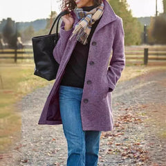 Aiertu - Women's Autumn and Winter New Women's Clothing European and American Retro Medium and Long Solid Color Woolen Coat Aiertu