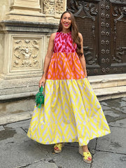 Aiertu - Sexy Print Dresses Women O-neck Lace Up Backless Sleevesless Hollow Out Strapless Female Dresses Summer New Lady Vestidos Aiertu