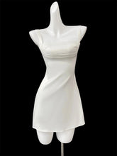 Aiertu Summer Satin birthday Dress For Women Mini A-Line Sexy Dress white Casual Spaghetti Strap Graduation Dress Stretchy Aiertu