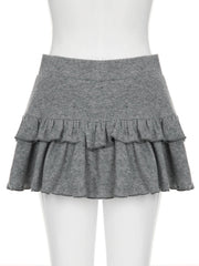 Aiertu Casual Solid Ruffles A-Line Skirts Preppy Style Basic Slim Low-Waisted Mini Skirts Women 2025 Summer Fashion Streetwear Aiertu