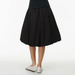 Aiertu - Women Bubble A-Line Skirt Casual Summer Solid Color Elastic Waist Gothic Midi Skirt for Beach Vacation Club Streetwear Aiertu