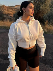 Aiertu - Women’S Long Sleeves Zipper Hoodie Sweatshirt Solid Casual Slim Crop Coat Club Streetwear Autumn Winter Clothes Aiertu