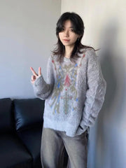 Aiertu - Korean Fashion Print Sweater Women Autumn Winter Soft Pullover Long Sleeve Ladies Jumper Goth Y2k Chic Female Clothing Aiertu