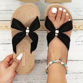 Aiertu Chic Summer Slides for Women - Faux Pearl Embellished Crisscross Strap, Open-Toe, Flat Heel, Comfortable, Breathable, Casual Beach Shoes for Outdoor Activities Aiertu