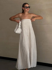 Aiertu - Women's Elegant Solid Strapless Loose Long Dress Sexy Sleeveless Backless Off Shoulder Dresses 2026 Ladies Vacation Party Robes Aiertu