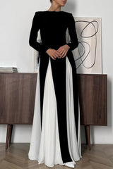 Aiertu - Elegant Solid Color Contrast O Neck Long Dresses Aiertu
