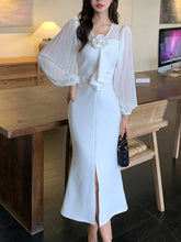 Aiertu wedding guest outfit French Vintage Princess White Dresses for Women Long Sleeve Floral V-neck High Waist Autumn Korean Fashion One Piece Vestidos Aiertu