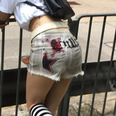 Aiertu - Summer New Skull Embroidery Y2k Shorts Women Ropa Mujer American Vintage High Street Spicy Girl Low Waisted Denim Shorts Aiertu