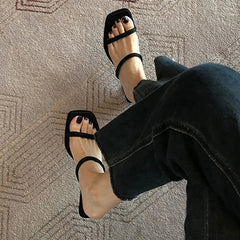 Aiertu - Summers Narrow Band Women Slippers Shoes Casual Street Style Ladies Open Toe High Heel Slides Aiertu