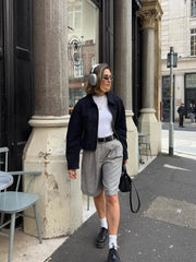 Aiertu - Women Chic Black Lapel Cropped Short Jacket Casual Long Sleeves Loose Coat 2026 Autumn Female Warm High Street Outerwear Aiertu