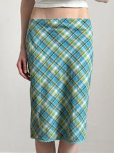 Aiertu -Vintage Lace Trim Contrast Plaid Midi Skirt aiertu