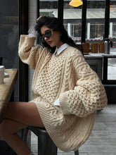Aiertu - Twisted Flower Loose Sweater Women Winter New Round Neck Long Sleeve Oversized Jumper Female Simple Casual Knitted Pullover Tops Aiertu