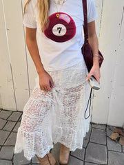 Aiertu - Lace Jacquard Long Skirt Women Summer Elegant Elastic Waist Sheer White Maxi Skirts Streetwear Fashion Casual Sexy A-line Skirt Aiertu