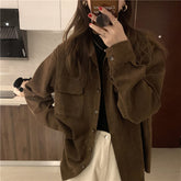 Aiertu Vintage Corduroy Shirts Women Streetwear Oversized Long Sleeve Blouses Fall Winter Korean Casual All Match Outerwears Tops Aiertu
