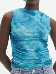Aiertu - New O Neck Elegant Simple Chic Blouses, Women Summer Sleeveless Fashion Sweet Tops, 2025 Printing Holiday Pullover Ladies Shirts Aiertu