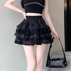 Aiertu Elastic Gothic Lace Tutu Skirt Women Black Mesh Detail Petticoat Sexy Mini Tulle Skirts Party Club Wear Dancer Aiertu