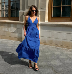 Aiertu - 2025 New Blue Casual Long Dress Women Sexy V Neck Sleeveless Backless Maxi Dresses Summer Elegant Fashion Female A-line Vestidos Aiertu