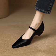 Aiertu Spring Autumn Genuine Leather Mary Janes Pumps Retro Women Square Toe High Heel Casual Pumps Young Ladies Daily Walk Shoes Aiertu
