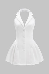 Aiertu Halter Neck Button Ruffle Sleeveless Mini Dress Aiertu