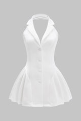 Aiertu Halter Neck Button Ruffle Sleeveless Mini Dress Aiertu