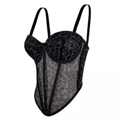 Aiertu - Women's Leopard Print Shapewear Splicing Camisole Top Mesh Lace Fishbone Bustier Inner and Outerwear Corset Top Lingerie Aiertu