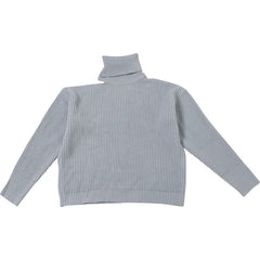 Aiertu - Women Autumn Winter Hollow Out Pullovers Knitted Loose High Neck Long Sleeve Off Shoulder Street Style Jumpers Sweater Gray Aiertu