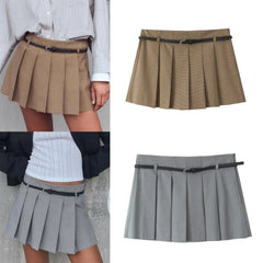 Aiertu - European and American style autumn new all-match high waist side zipper pleated short skirt women's fashion all-match college st Aiertu