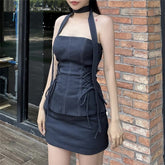 Aiertu - Off-Neck Tie Strapless Mini Dress Aiertu
