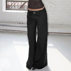 Aiertu - Lace-up Low Rise Baggy Pants New Arrivals 2025 Woman Gray Black Wide Leg Trousers Elegant Clothes P77-DA40 Aiertu