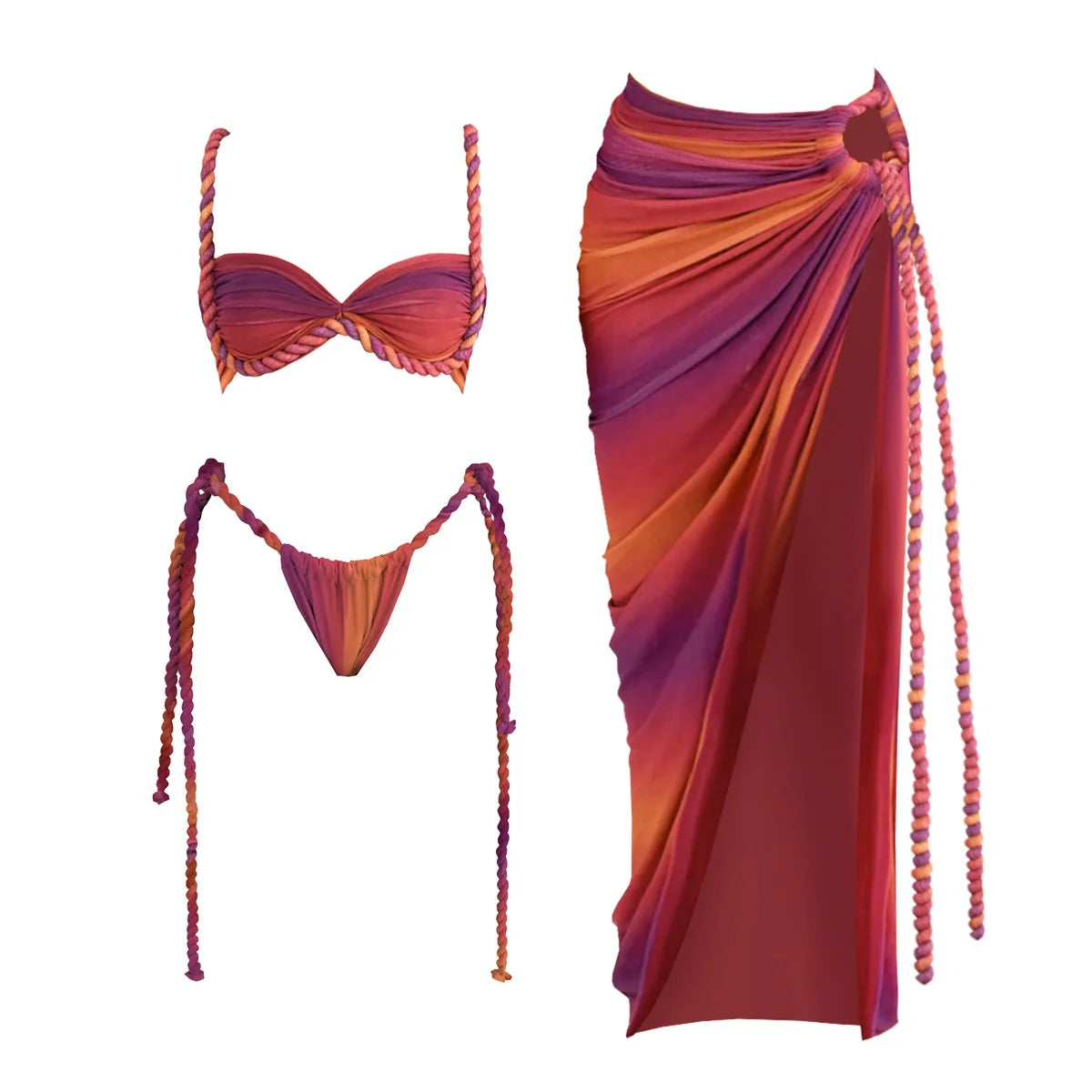 Aiertu - New Crochet Bikini With Cover Up Sexy Women Swimsuit Female Swimwear Long Skirt Bandeau Biquini Bodysuit Swimming Suit Beachwear Aiertu