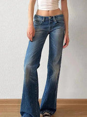 Aiertu - Vintage Low Rise Washed Wide Leg Jeans Aiertu