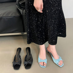 Aiertu Slippers Women Summer Shoes Female Mule Rubber Flip Flops Low Pantofle Square Toe Butterfly-Knot Slides Med Mules Hawaiian 2025 Aiertu