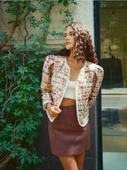 Aiertu - Women's Vintage Plaid Clashing Printed Twisted Quilted Jacket Elegant Round Neck Long Sleeve Pocket Top Lady Chic Commuter Wear Aiertu