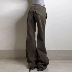 Aiertu - Vintage Pocket Women Y2K Jeans Streetwear Fashion Low Waisted Denim Pants Grunge Style Straight Trousers Harajuku Aiertu