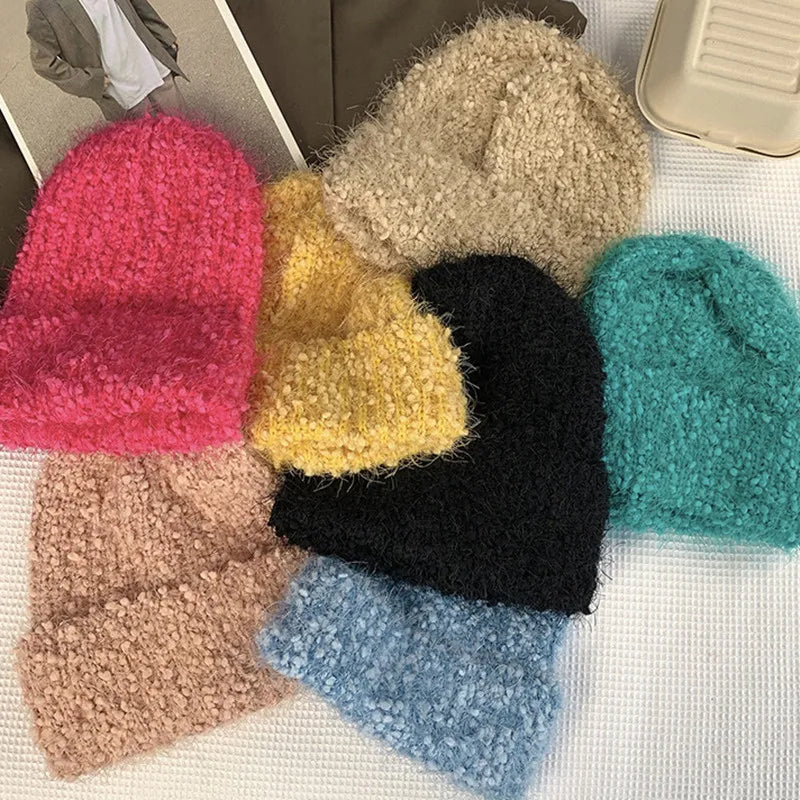 Aiertu - 8 Colors Unisex Solid Color Big Head Knitted Hat Beanies Winter Hats For Woman Bonnet Adult Cover Head Cap Warm Skullies Caps Aiertu