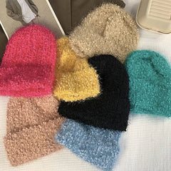 Aiertu - 8 Colors Unisex Solid Color Big Head Knitted Hat Beanies Winter Hats For Woman Bonnet Adult Cover Head Cap Warm Skullies Caps Aiertu