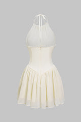 Aiertu Chiffon Tie-Up Halter Neck Backless Sleeveless Mini Dress Aiertu